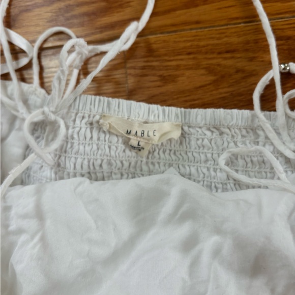 Tie shoulder white mini dress ruffle - Picture 4 of 5